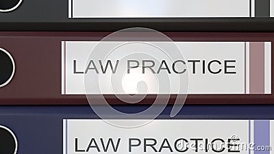 Vertical stack of multicolor office binders with Law practice tags 3D rendering Stock Photo