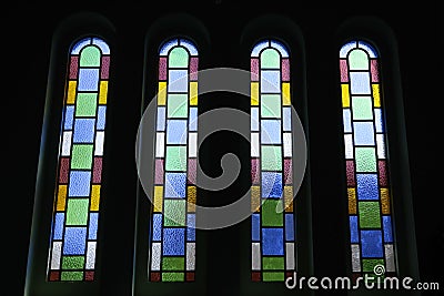 Vertical stained glass windows of the cathedral Stock Photo