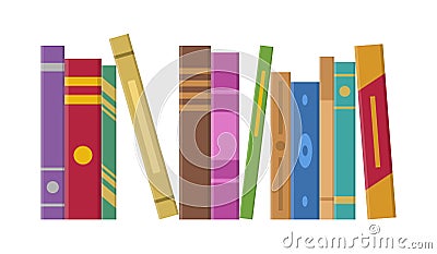 Vertical standing stack of books isolated on white background. Book spine design, school books pile. Education book heap Vector Illustration