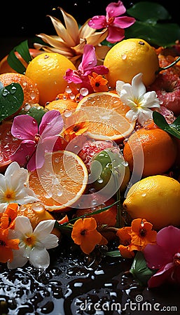Vertical still life of oranges and lemons Stock Photo