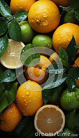 Vertical still life of oranges and limes Stock Photo