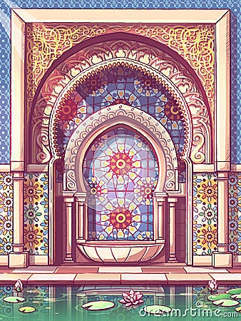 Vertical style colorful door to a Moroccan-style building Vector Illustration