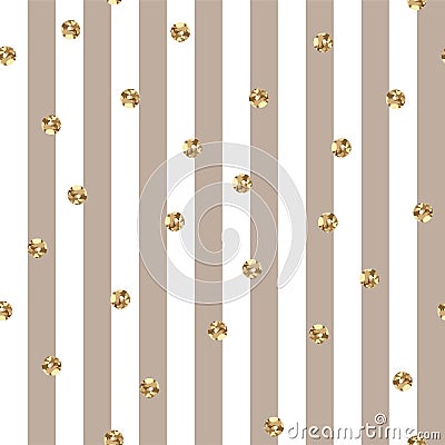 Tan and White Stripes With Gold Polka Dots Seamless Pattern Vector Illustration