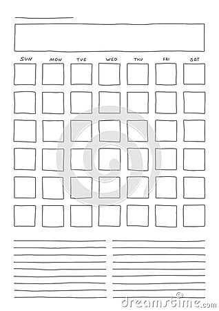 Vertical Template blank month planner with place for notes Vector Illustration