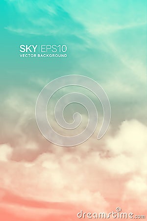 Vertical vector background with realistic pink-blue sky and clouds. Vector Illustration