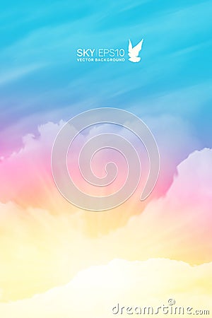 Vertical vector background with realistic pink-blue sky Vector Illustration