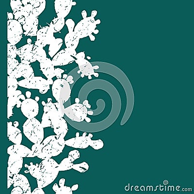 Vertical vector seamless pattern with grange prickly pear cactus leaves and fruits. Simple green and white palette. Vector Illustration