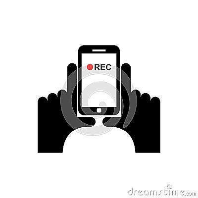 Vertical video sign. Hand and smartphone Record Vector Illustration