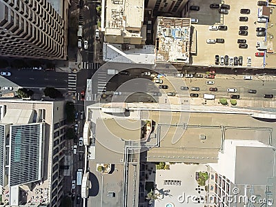 Vertical view busy intersection at Union Square, San Francisco, Stock Photo