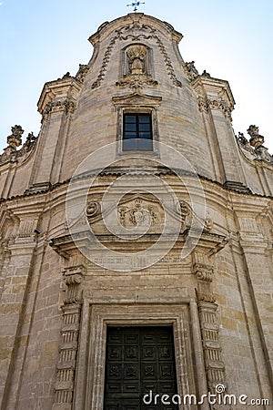 Vertical View of the Facade of the Exterior of the Church of Purgatory on Blue Sky Background Stock Photo