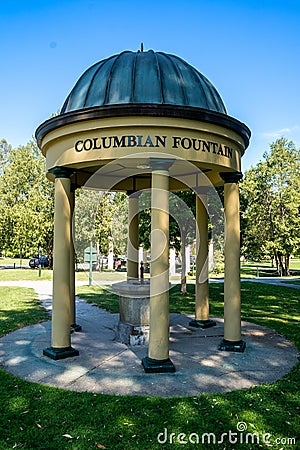 A vertical view the historic Columbian Fountain, with its iconic domed pavilion. Its Editorial Stock Photo