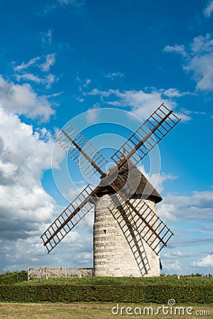 Vertical view of the historic windmill Moulin de Pierre in Hauville in Normandy Editorial Stock Photo