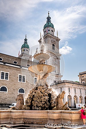 Vertical view of the Residenzplatz, a large stately square and the Residenzbrunnen Editorial Stock Photo