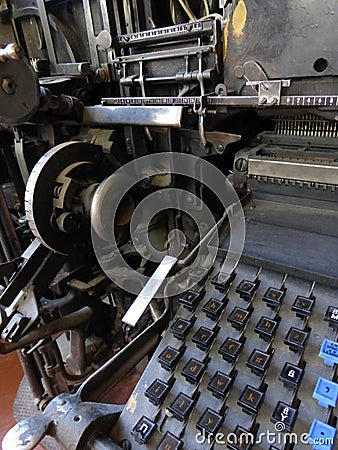 Vertical View of Retro Vintage Linotype Machine Editorial Stock Photo