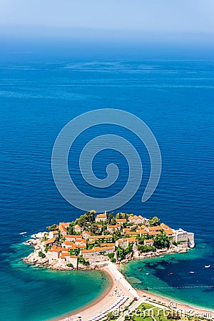 Vertical View of Sveti Stefan, Montenegro Stock Photo