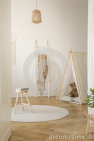 Vertical view of white scandinavian playroom Stock Photo