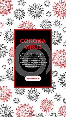 Vertical virus design with hand drawn elements for banners, social media stories, cards, leaflets. Microscope virus close up. Vector Illustration