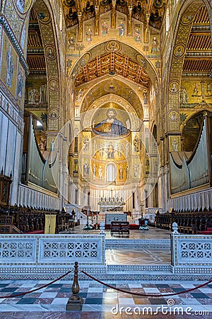 Vertival view of the interior of the Monreale Cathedral on Sicily Editorial Stock Photo