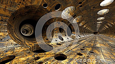 A very abstract looking tunnel with holes in it, AI Stock Photo