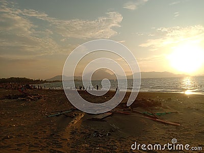 a very amazing view of the sunset on the beach Stock Photo