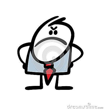Very angry stickman businessman in business suit frowned and looked sternly. Vector illustration of boss dissatisfied Vector Illustration