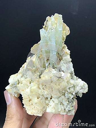 very beautiful Aquamarine Var Beryl cluster with mica and quartz muscovite Crystal Mineral specimen from Skardu Pakistan Stock Photo