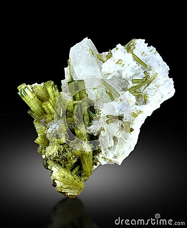 very beautiful green tourmaline cluster with quartz Mineral specimen from Afghanistan Stock Photo