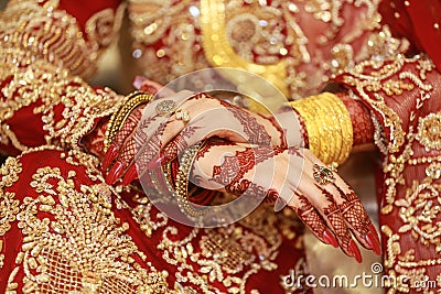 Very Beautiful Mehndi designs on bride's hands. Stock Photo