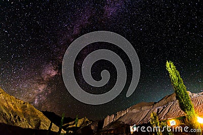 Milkyway and mountain background Stock Photo