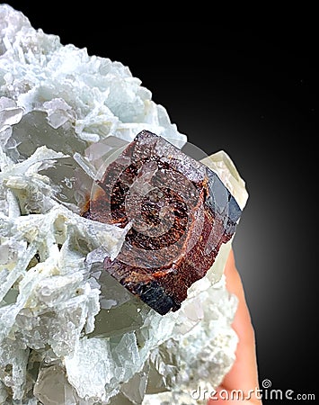 very beautiful Rare Red Mangano Tantalite with Albite Mineral Specimen from Afghanistan Stock Photo