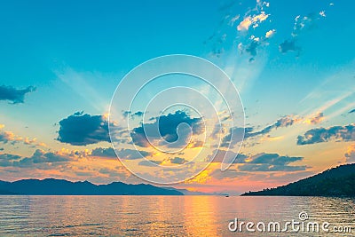 Very beautiful sky in the rays of the rising sun Stock Photo