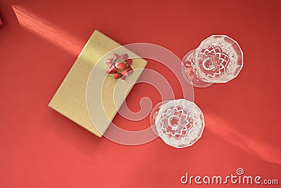 Very beautiful Valentine's gifts, on a red background Stock Photo