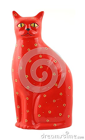 Very bright red ceramic cat Stock Photo