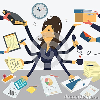 Very busy businesswoman Vector Illustration