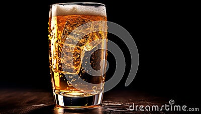 Very cold golden drink. AI generated Stock Photo