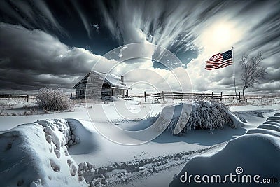 Very cold weather in america landscape united states in winter illustration generative ai Cartoon Illustration