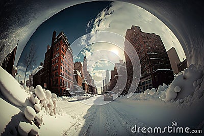 Very cold weather in new york city america landscape united states in winter illustration generative ai Cartoon Illustration