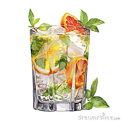 Very colorful drink with orange, mint and ice Stock Photo