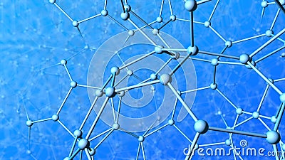 Very complex structure formed by tubes and spheres as molecules with depth of field on blue background Cartoon Illustration