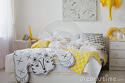 Very cosy bedroom with a large bed Stock Photo
