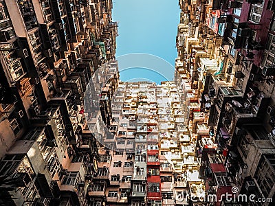 Very Crowded but colorful building group in Tai Koo, Hongkong Stock Photo