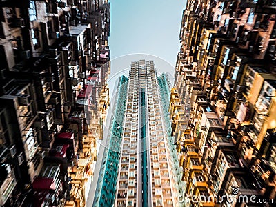 Very Crowded but colorful building group in Tai Koo, Hongkong Editorial Stock Photo