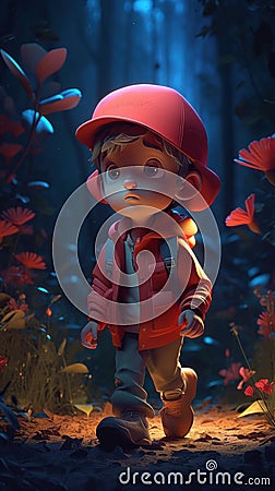A very cute boy wearing red flight jacket generative AI Stock Photo