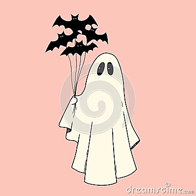 Very cute little ghost isolated clip art hand drawn illustration. Baby print for Halloween celebration. Stock vector Vector Illustration