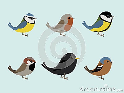Cute songbirds comic illustration Vector Illustration