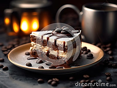 Very delicious and appetizing chocolate cake with blurred background Stock Photo