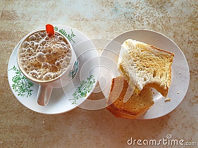 The very delicious classic breakfast in Asian ( classic milk tea and bread ) Stock Photo