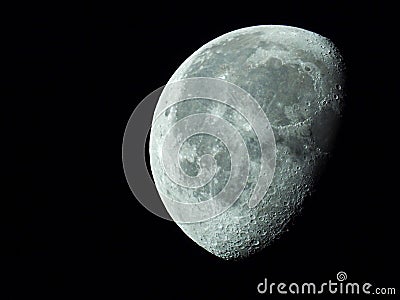 very dense close-up of a decreasing moon in the night sky Stock Photo