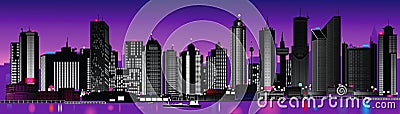 Very detailed city skyline at night Vector Illustration