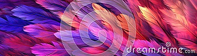 Very Detailed Feathers Pastel Maroon Tones Panoramic Banner. Generative AI Stock Photo